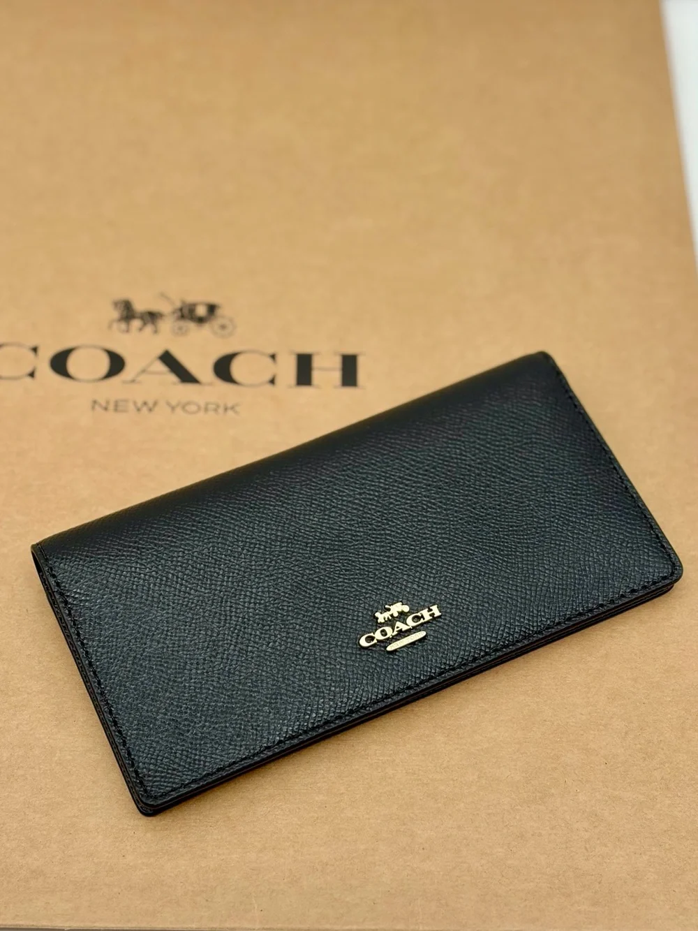 COACH Black Leather Bifold Wallet Black